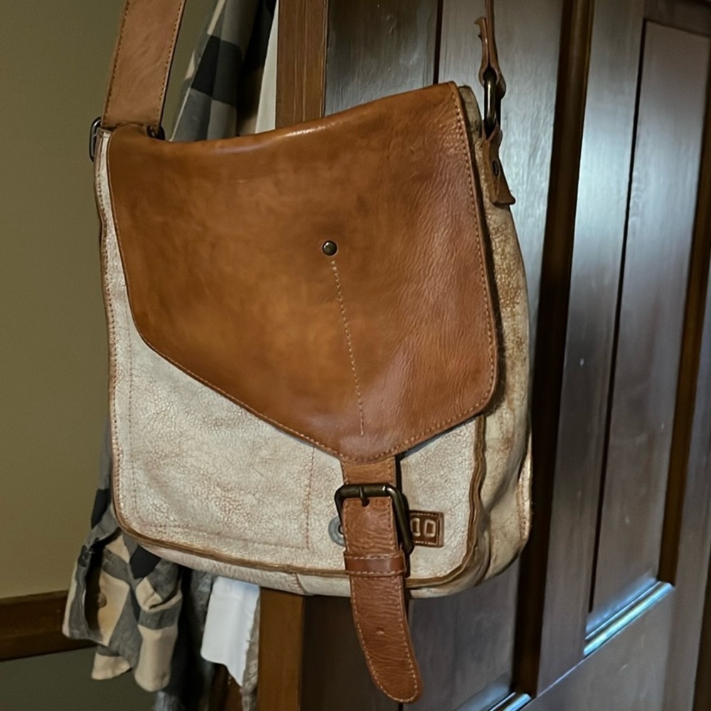 Bed Stu Brown and Cream Leather Crossbody Bag